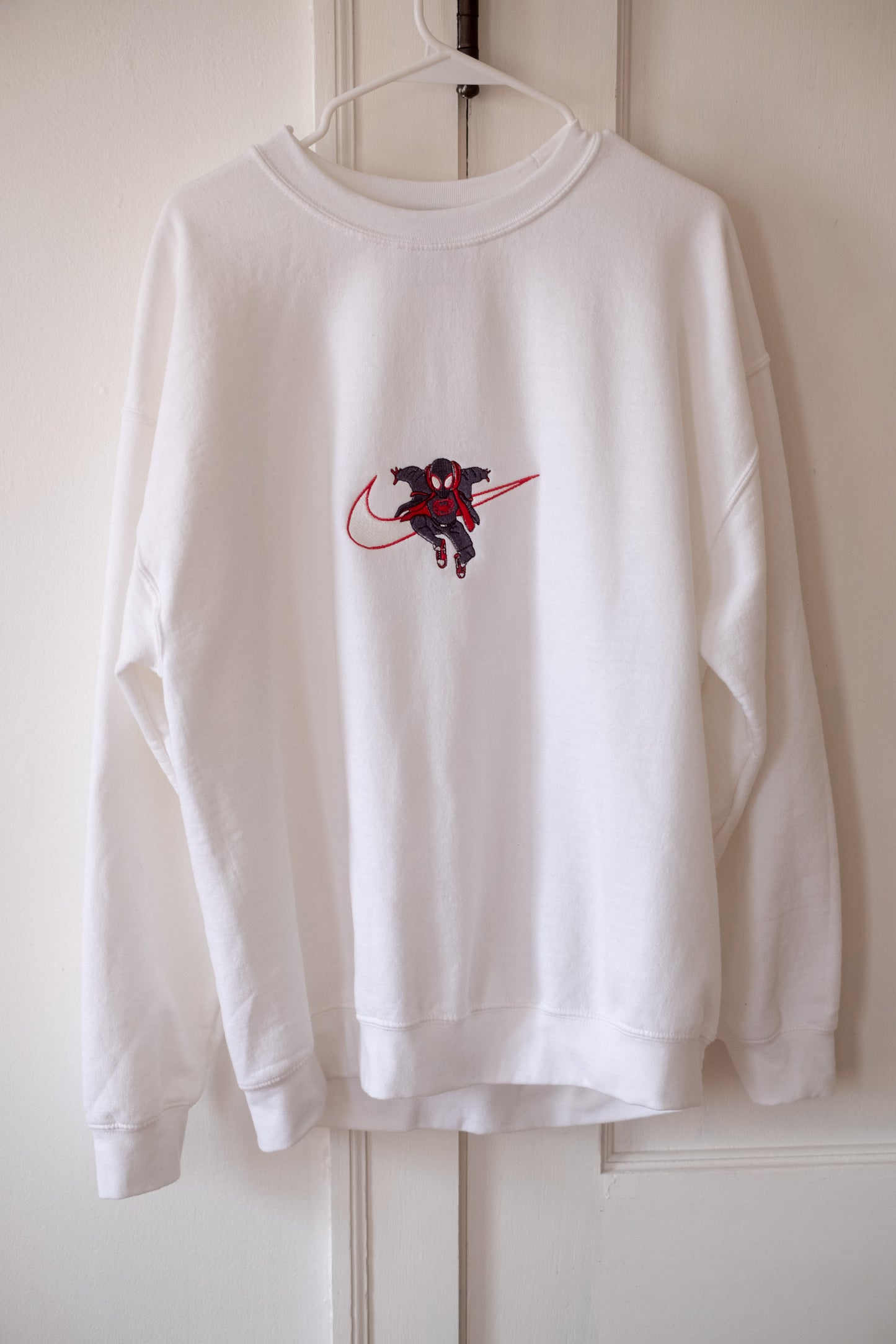 Spider-Man Across The Spider-Verse Inspired Sweatshirt with Swoosh | Miles Morales | Embroidery Apparel